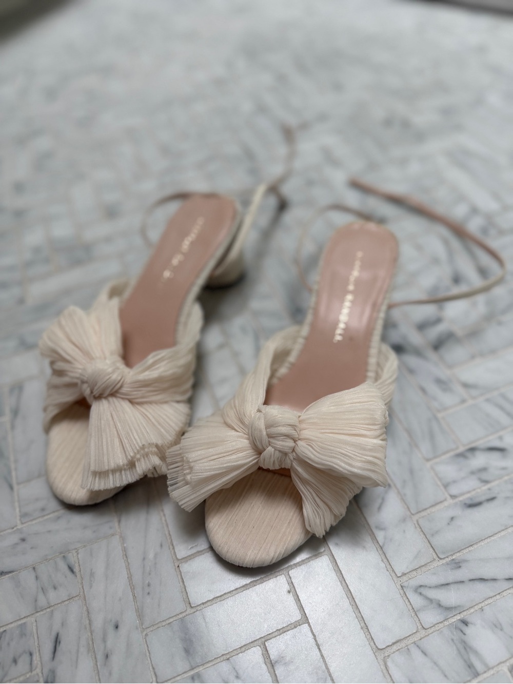 Loeffler Randall Knotted Pleat Bow Slingback Sandals in Cream - Picture 3 of 6